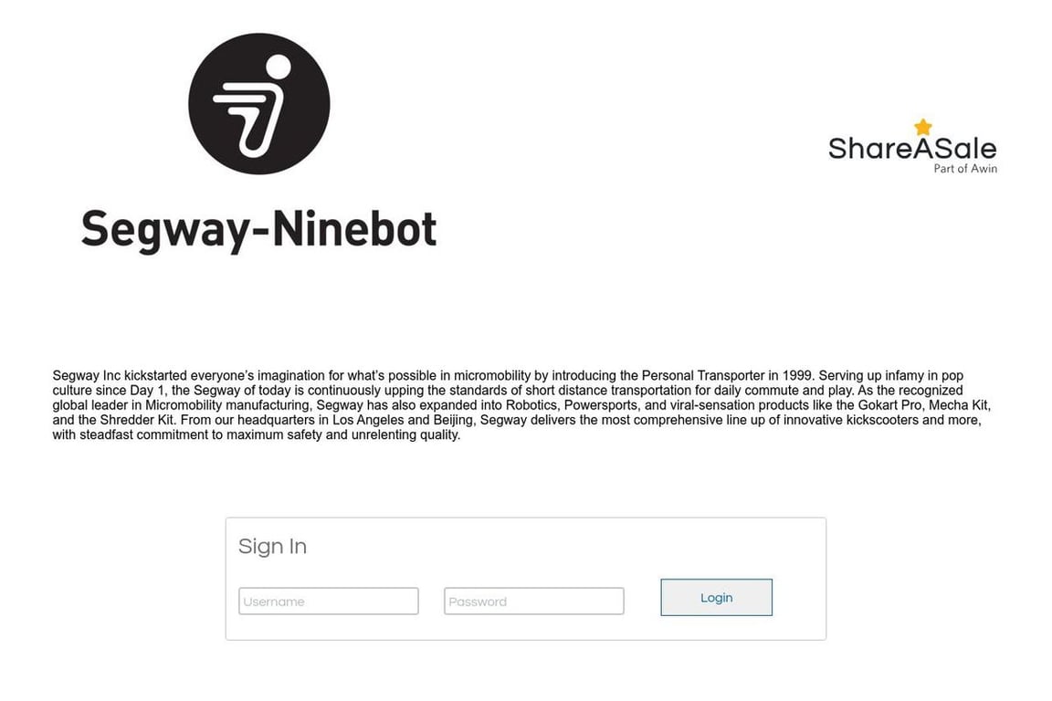 Segway affiliate program signup page