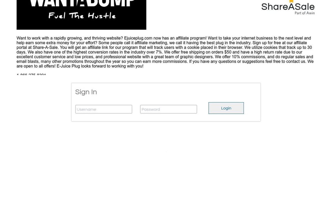 E-juice Plug affiliate program signup page