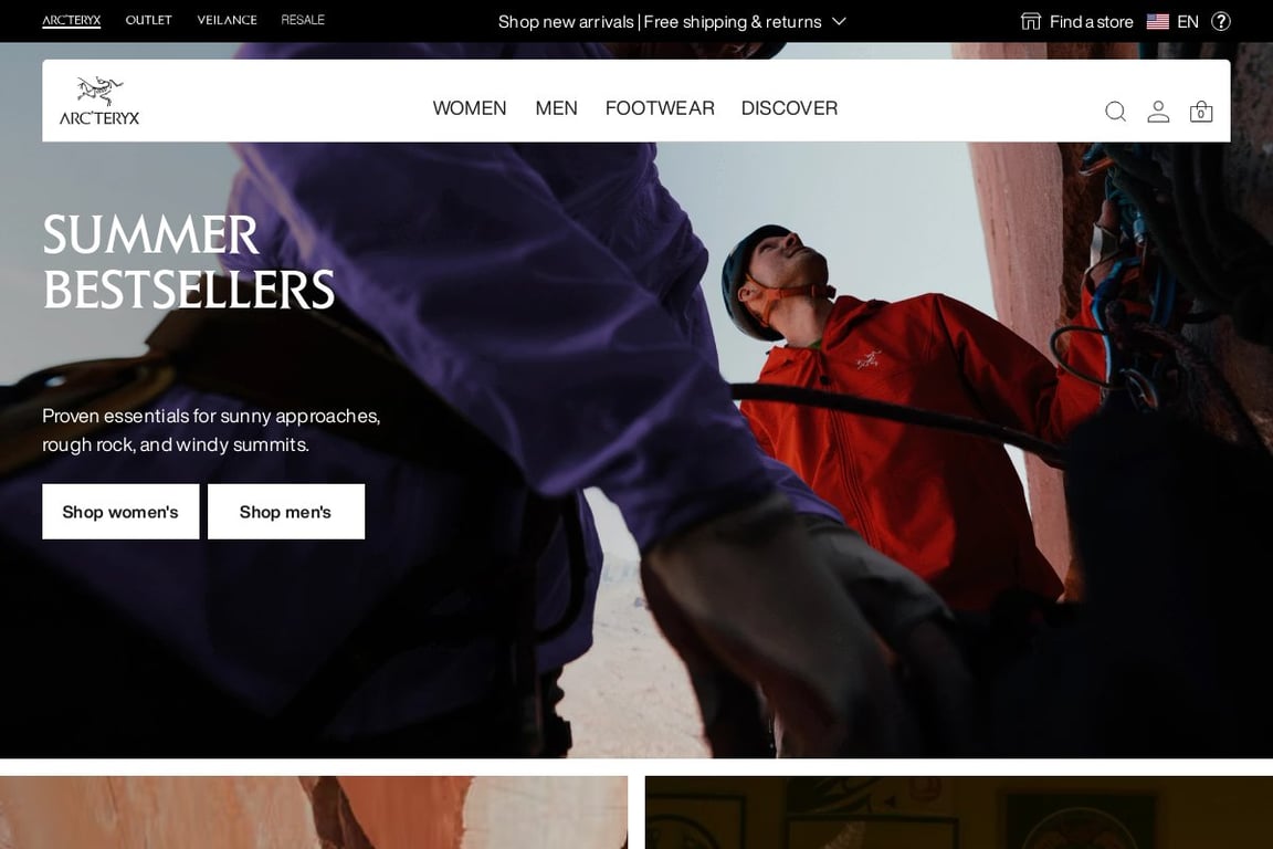 Arc’teryx homepage