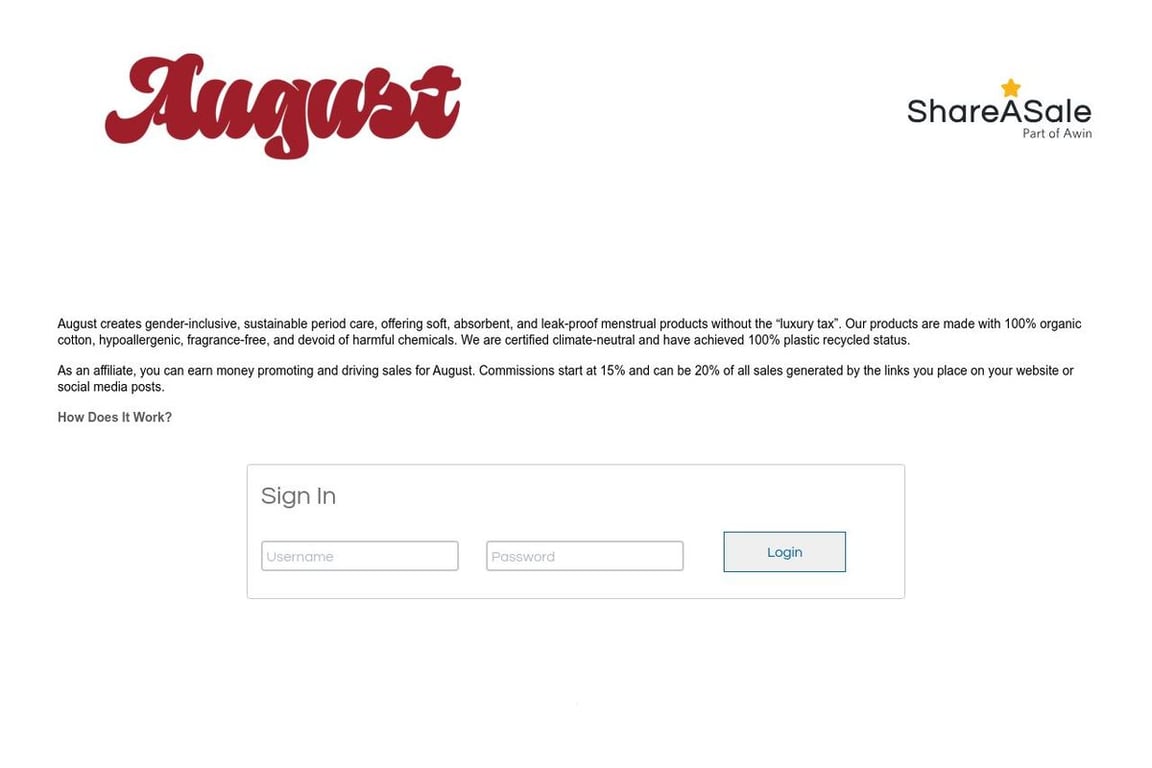August affiliate program signup page