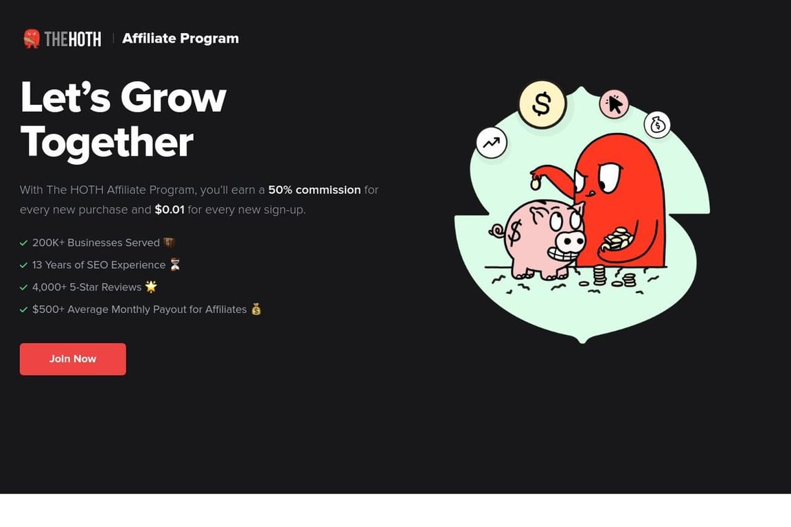 The HOTH affiliate program signup page