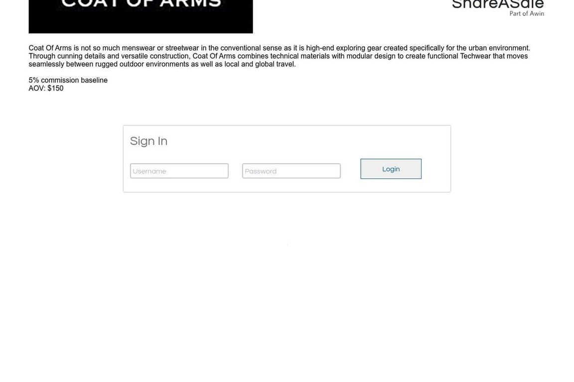 Coat of Arms affiliate program signup page