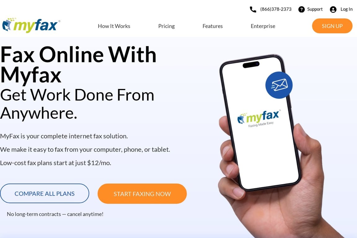MyFax homepage