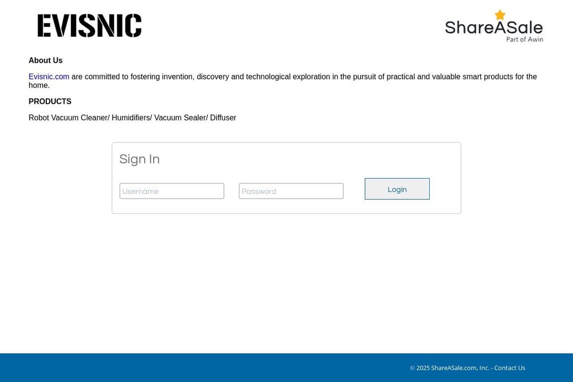 Evisnic affiliate program signup page