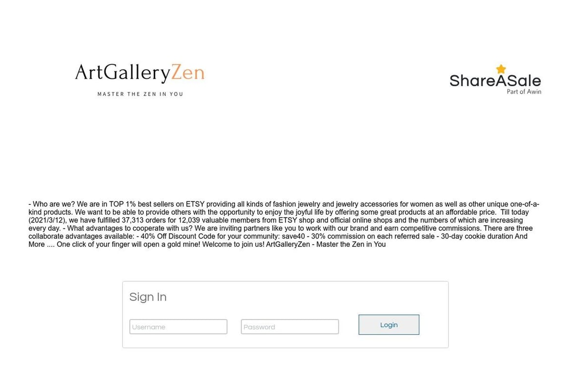 ArtGalleryZen affiliate program signup page