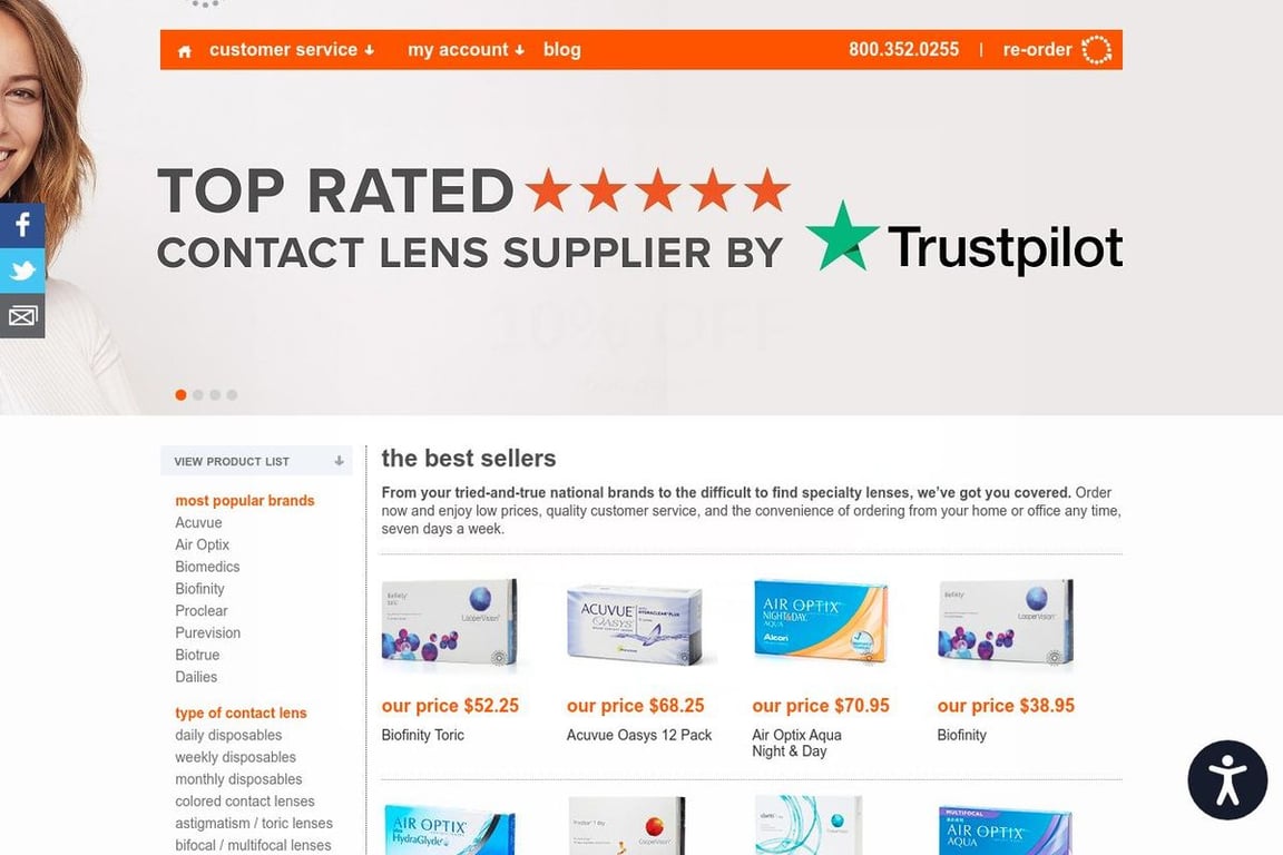 Contact Lens King homepage