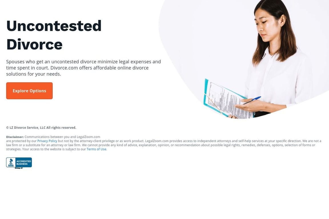 Divorce Legalzoom homepage