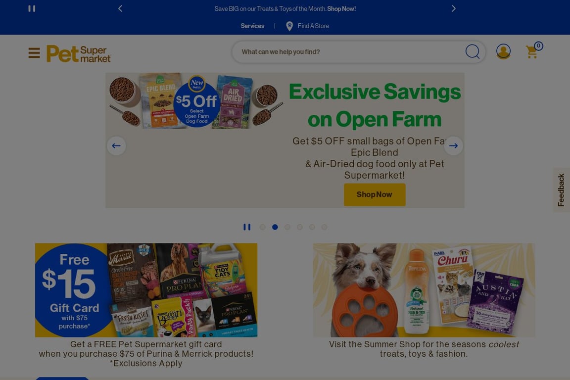 Pet Supermarket homepage