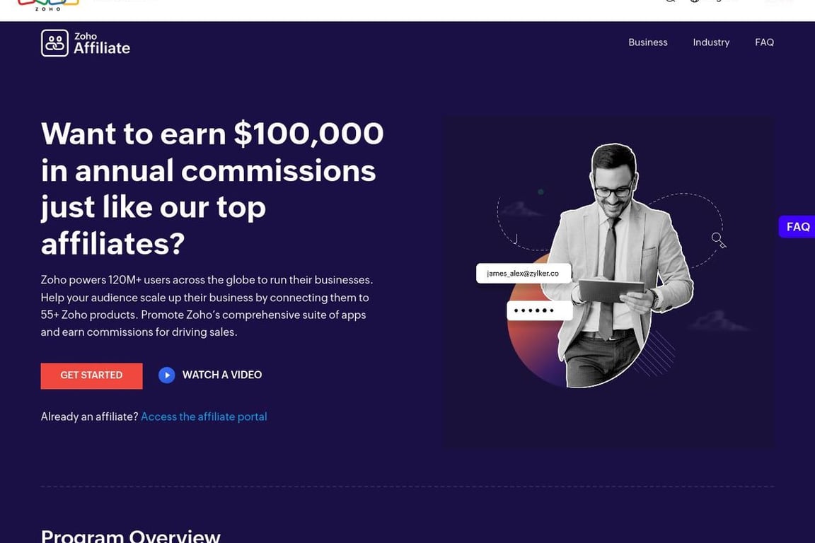 Zoho Books affiliate program signup page
