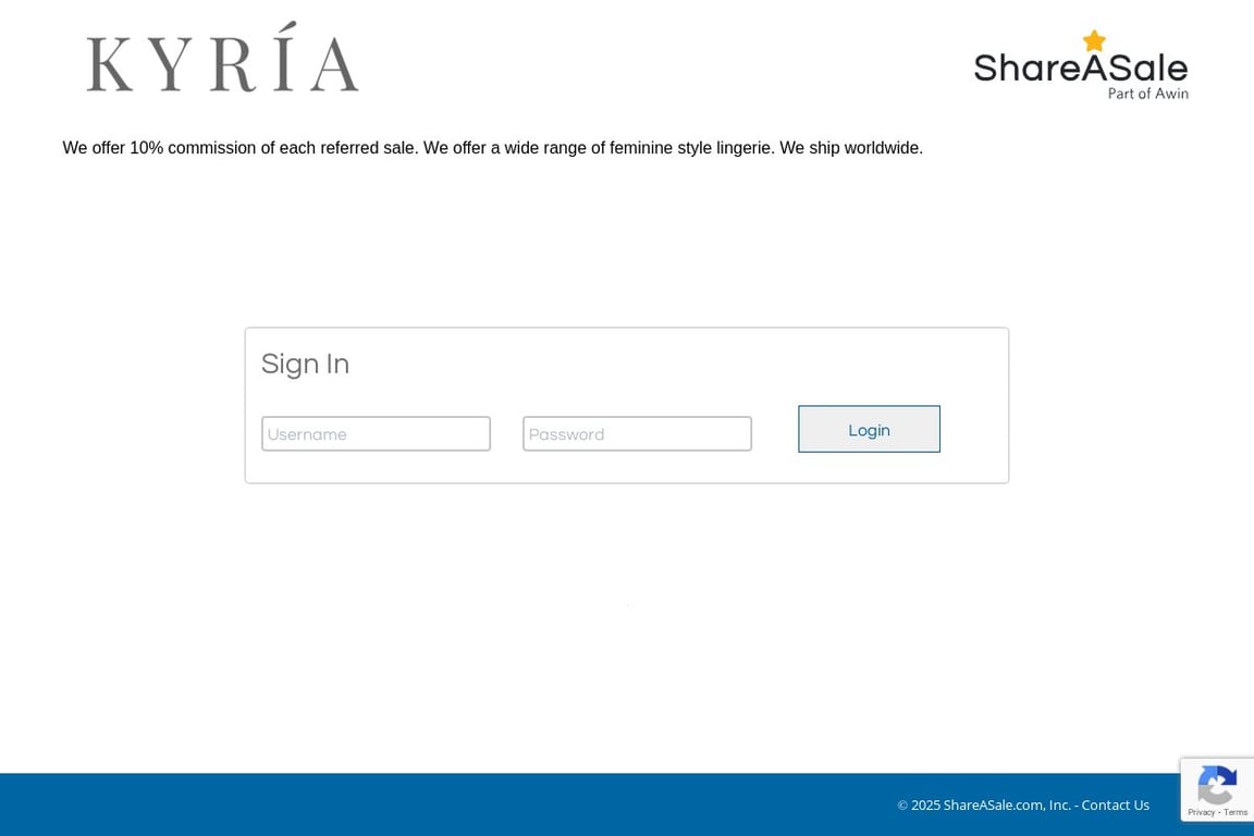 Kyria Lingerie affiliate program signup page