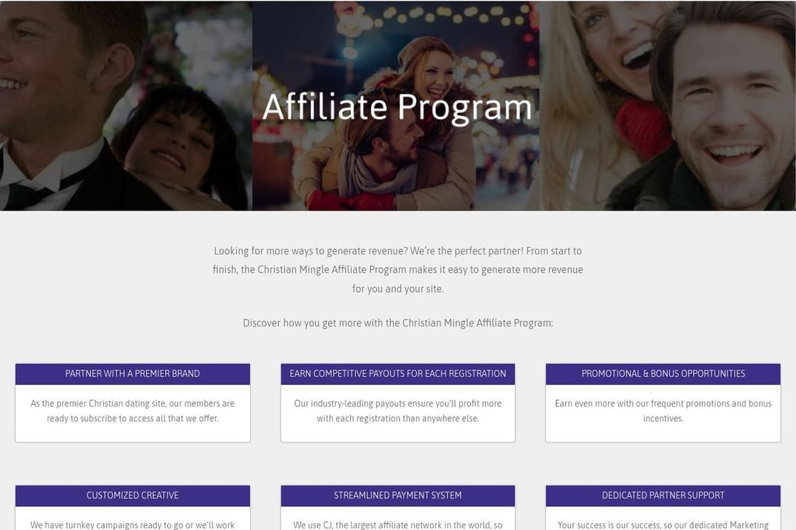 Christian Mingle affiliate program signup page