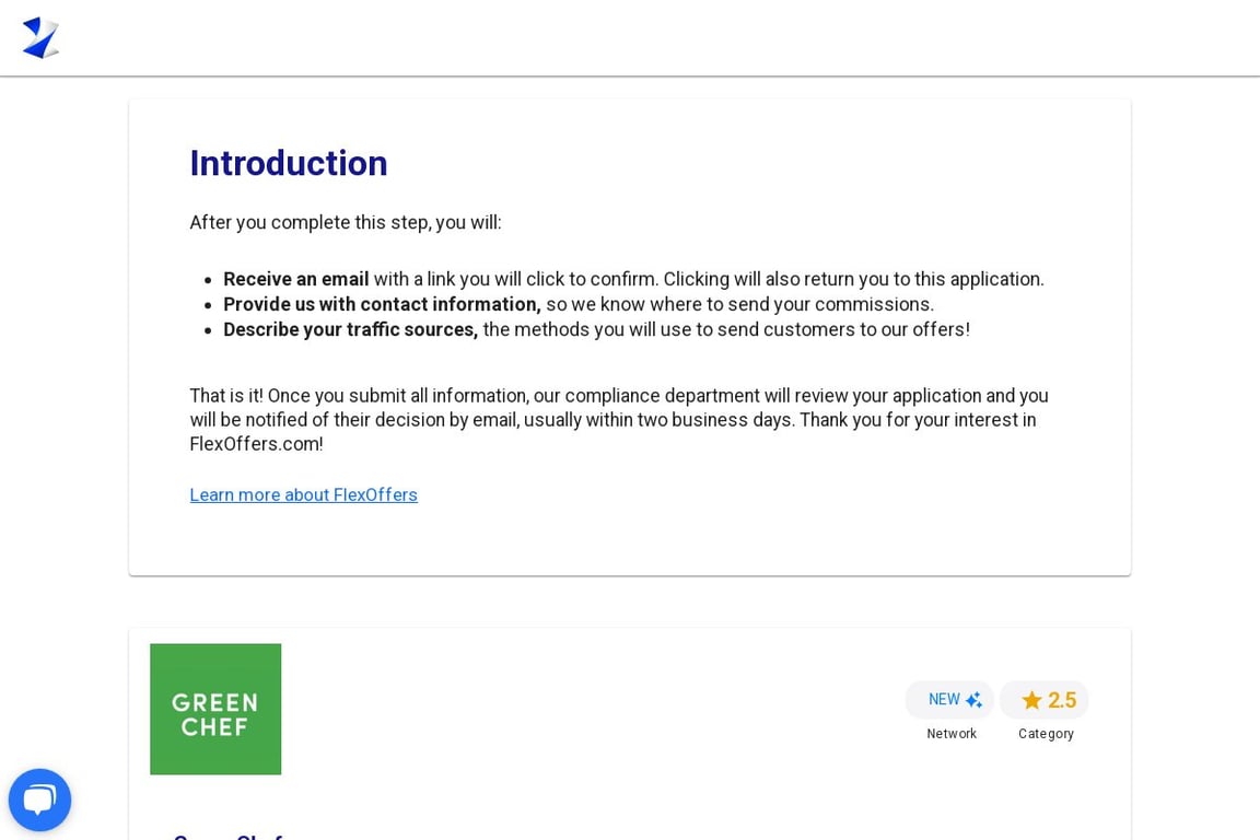 Green Chef affiliate program signup page