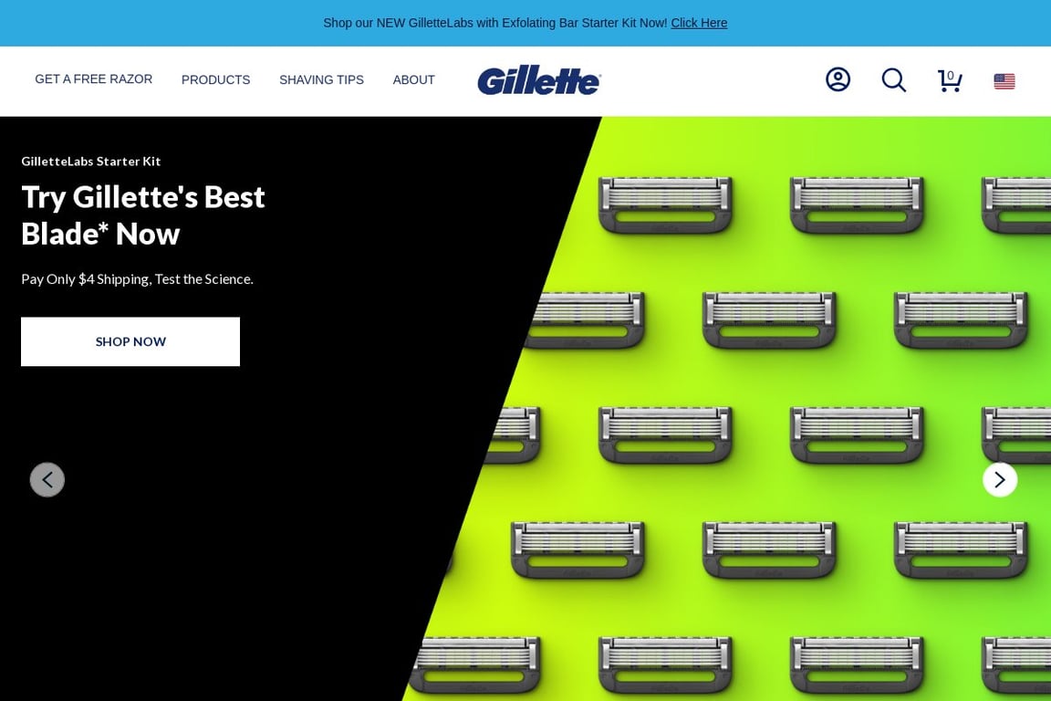 Gilette homepage
