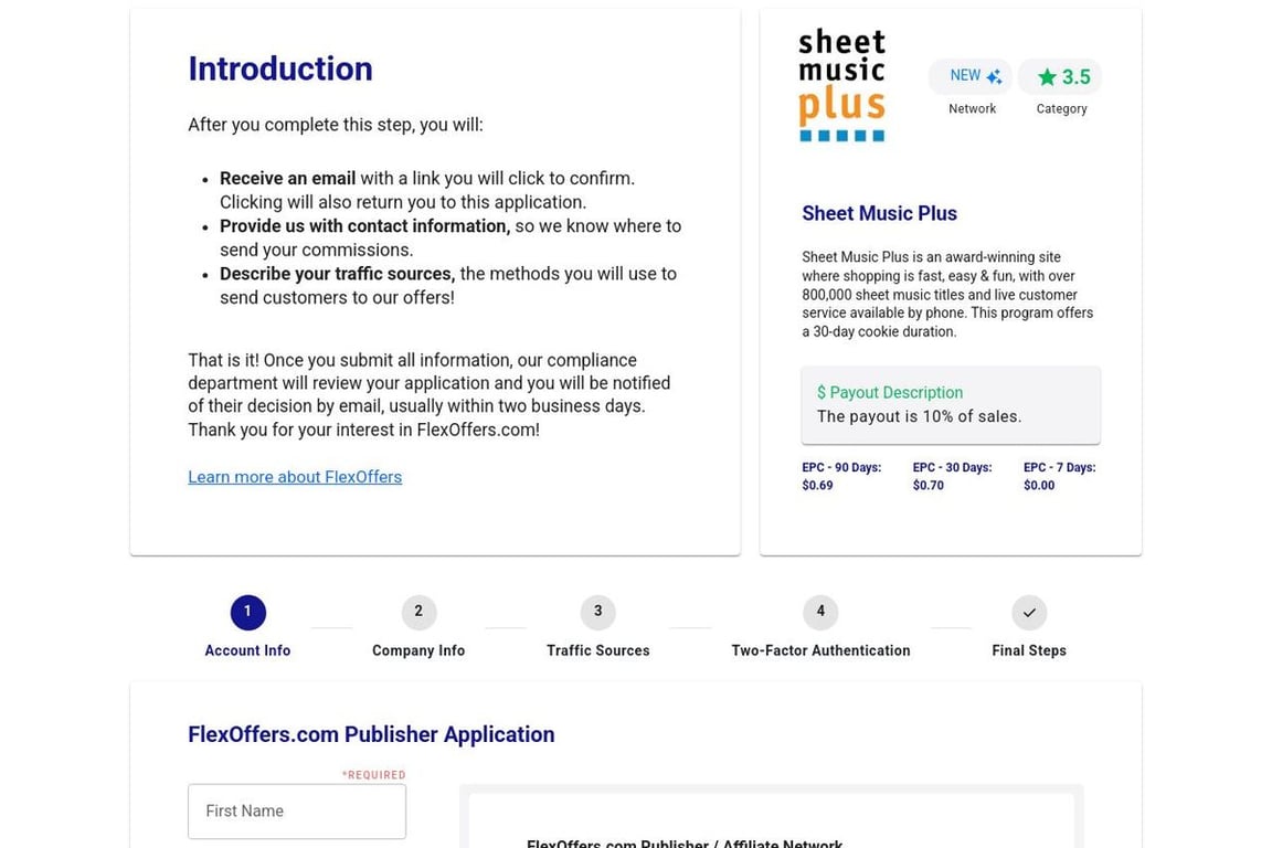 Sheet Music Plus affiliate program signup page