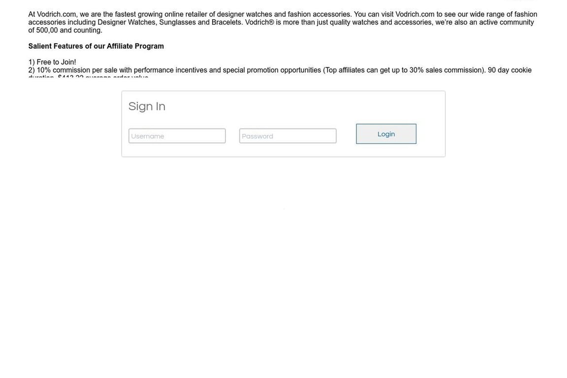 Vodrich affiliate program signup page