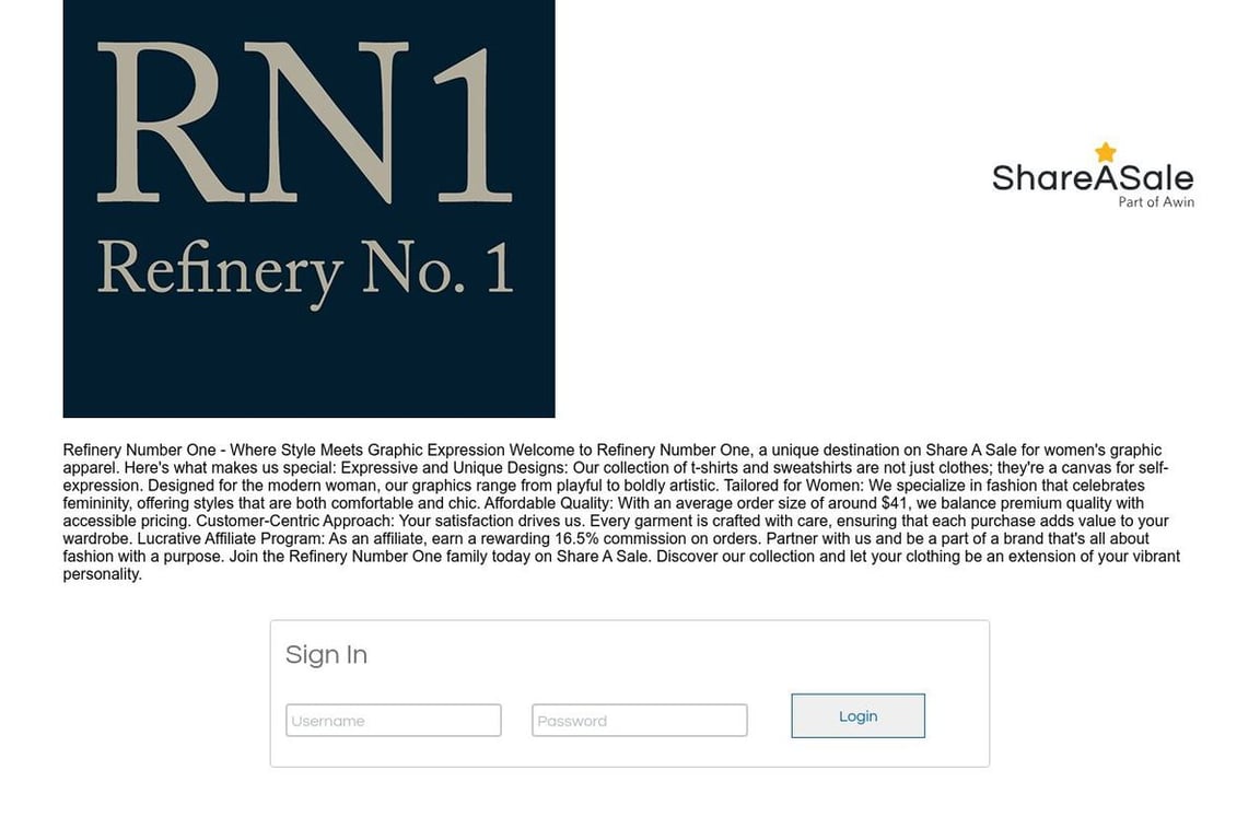 Refinery No. 1 affiliate program signup page