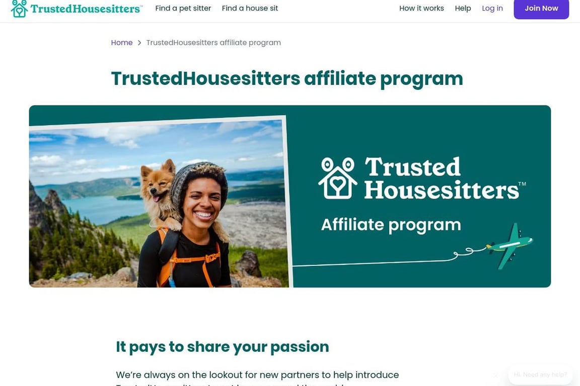 TrustedHousesitters affiliate program signup page