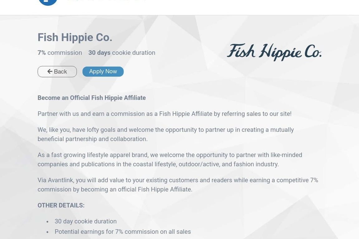 Fish Hippie Co. affiliate program signup page