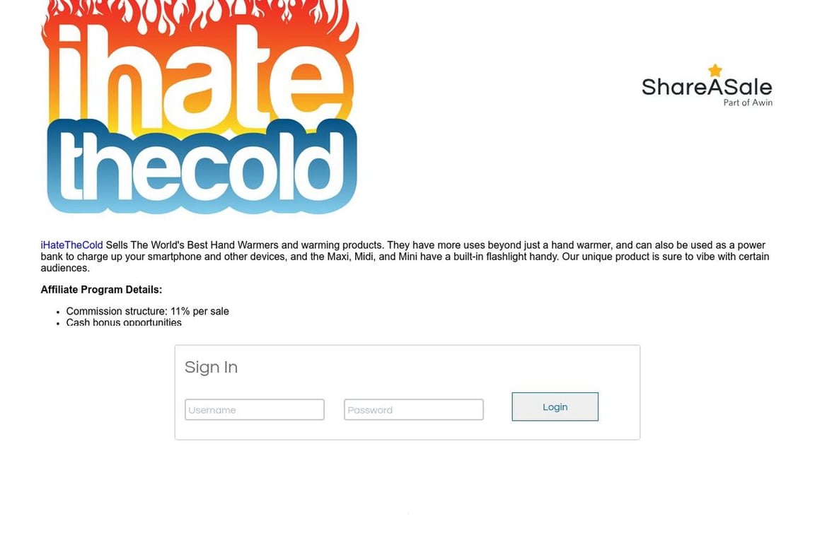 IHateTheCold affiliate program signup page