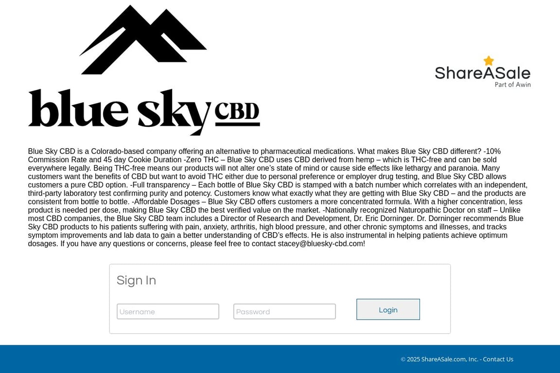 Blue Sky CBD affiliate program signup page