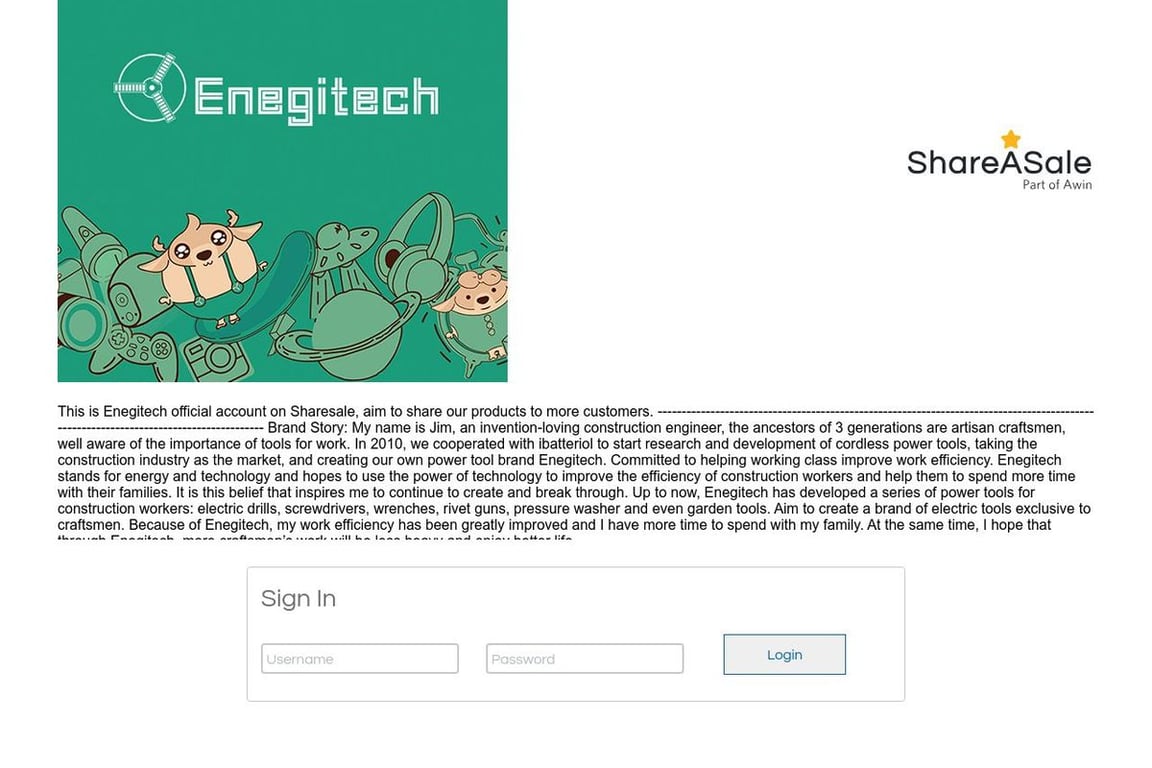Enegitech affiliate program signup page