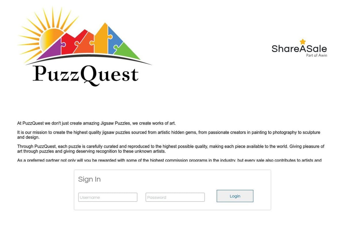 PuzzQuest affiliate program signup page
