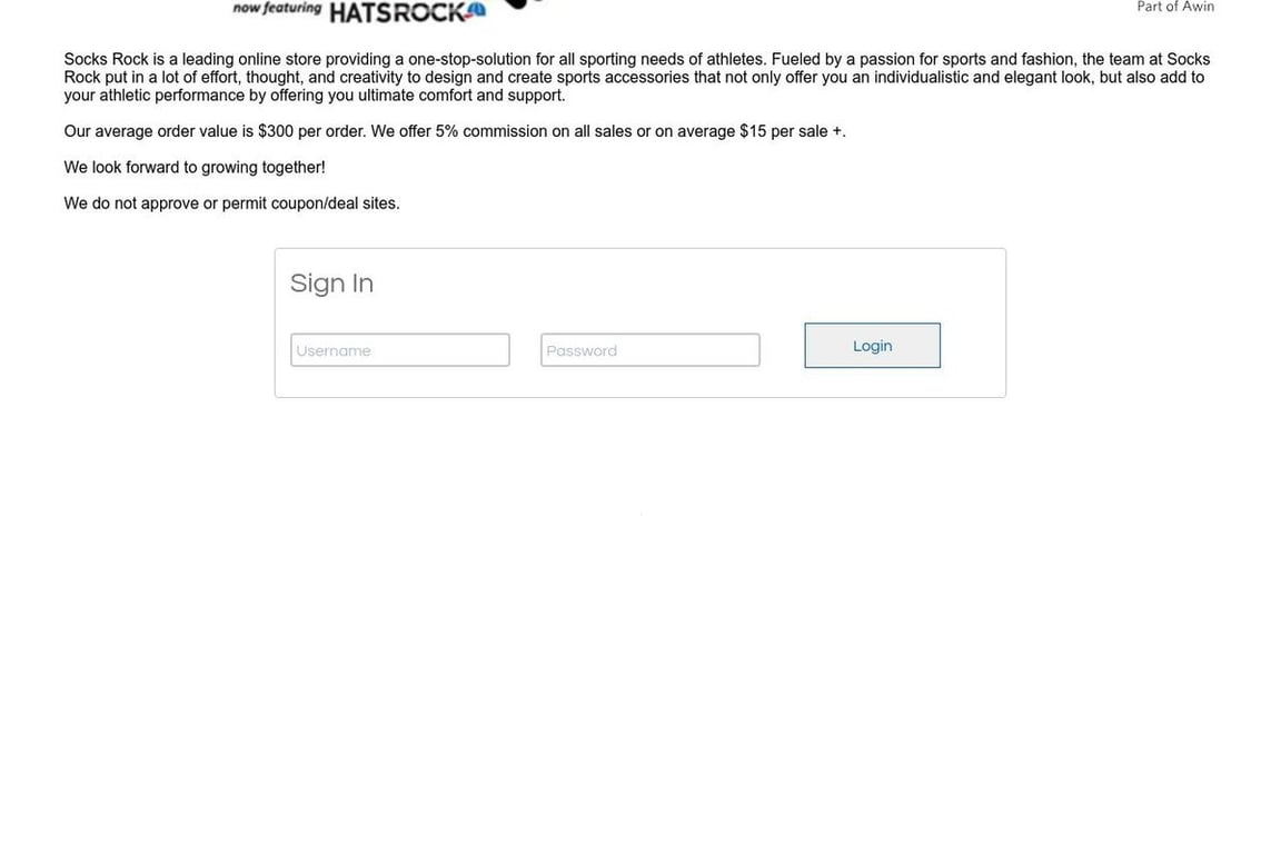 Socks Rock affiliate program signup page