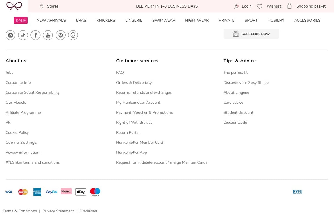 Hunkemoller UK homepage