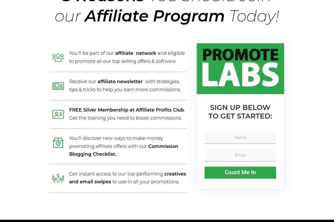 Promote Labs affiliate program signup page