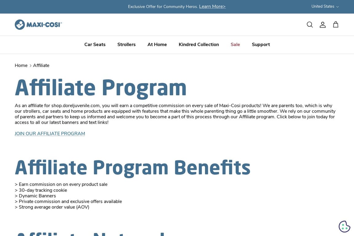 Maxi-Cosi affiliate program signup page