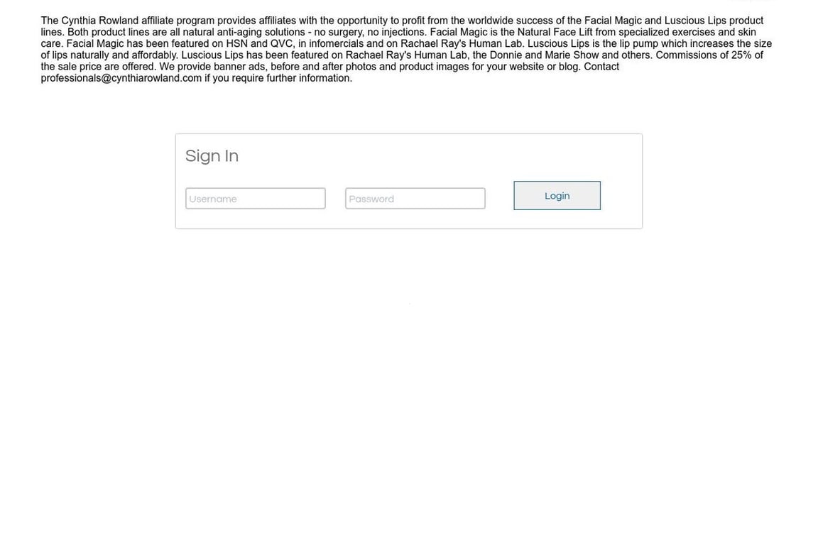 Cynthia Rowland affiliate program signup page