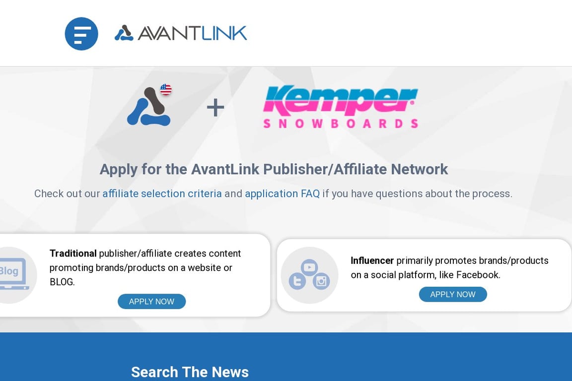 Kemper Snowboards affiliate program signup page