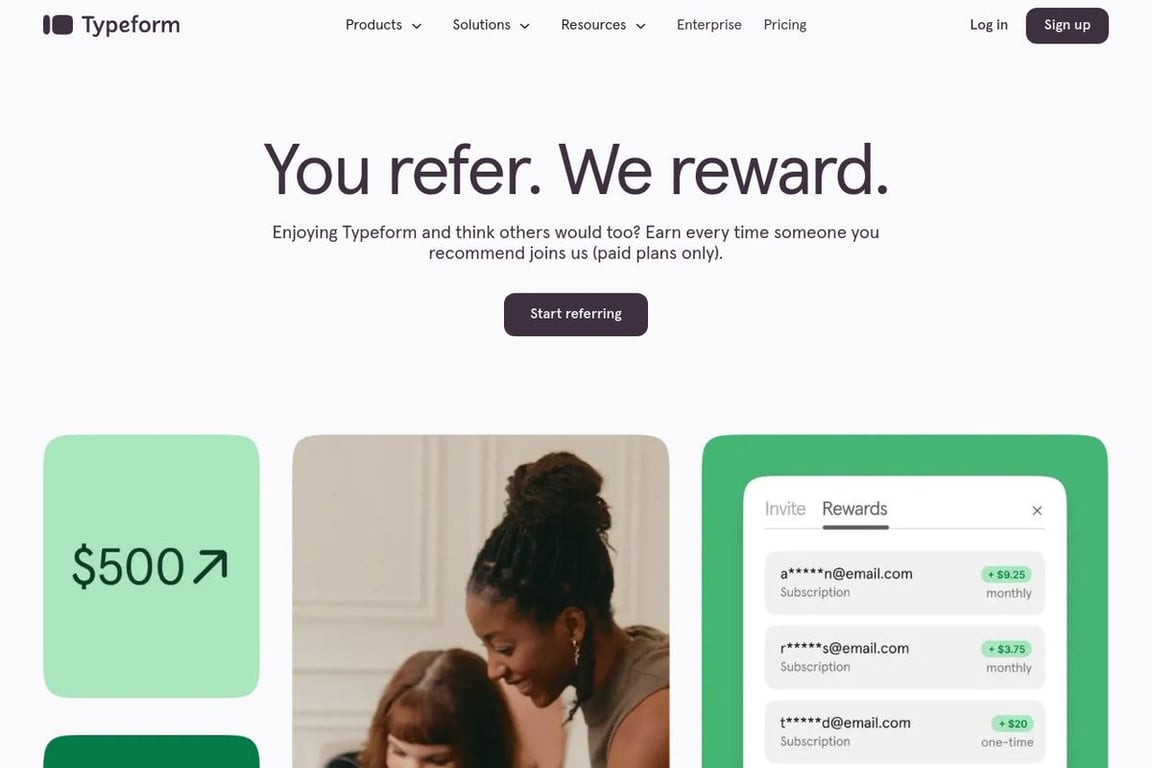 Typeform affiliate program signup page