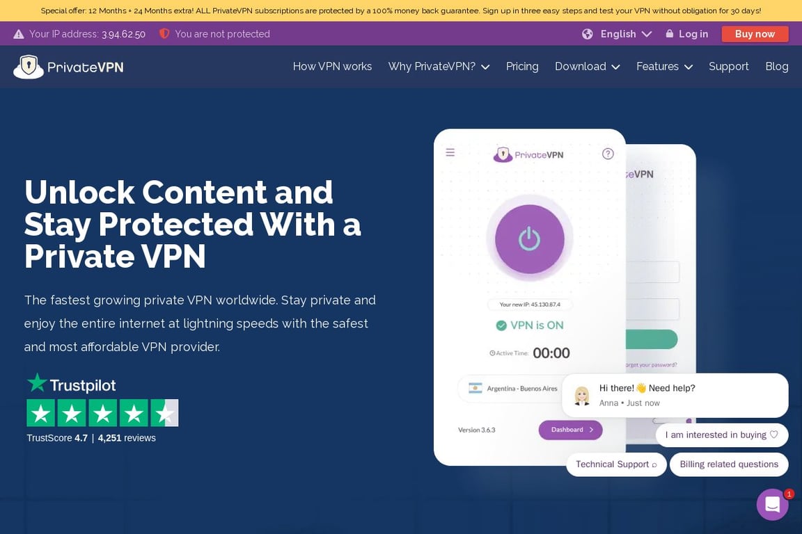 PrivateVPN homepage