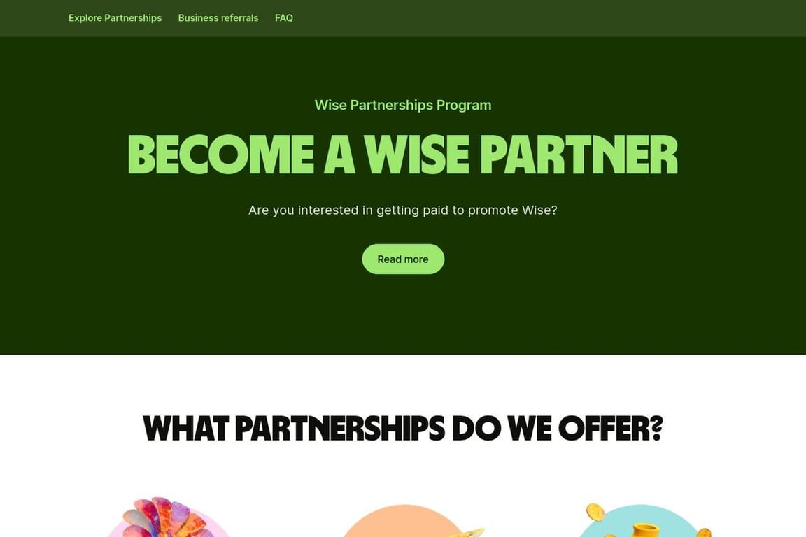 Wise affiliate program signup page