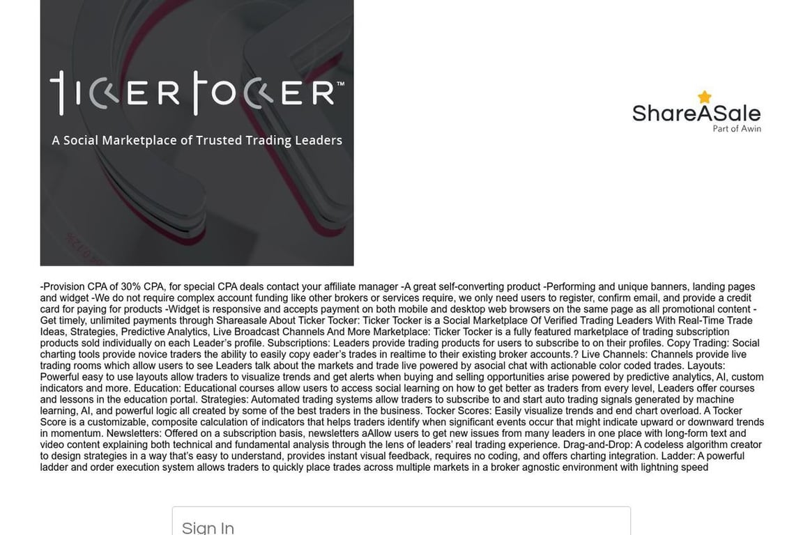 Ticker Tocker affiliate program signup page