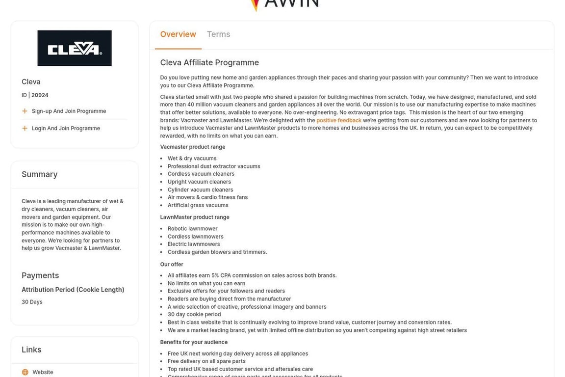 Cleva affiliate program signup page