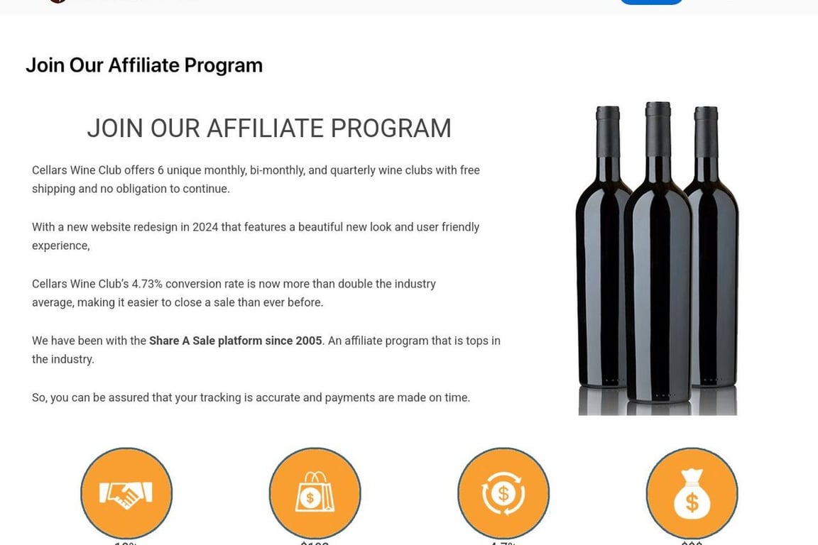 Cellars Wine Club affiliate program signup page