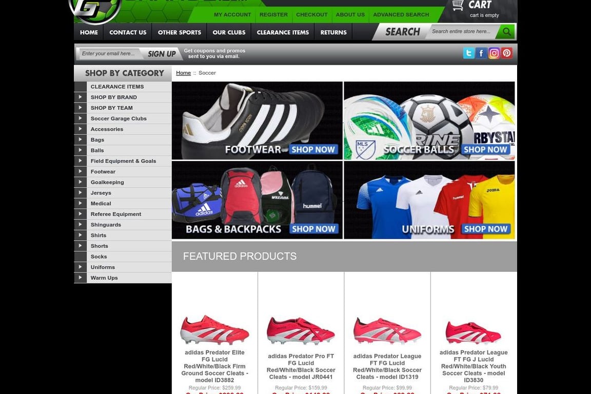 Soccer Garage homepage
