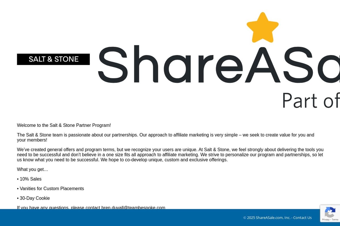 Salt & Stone affiliate program signup page
