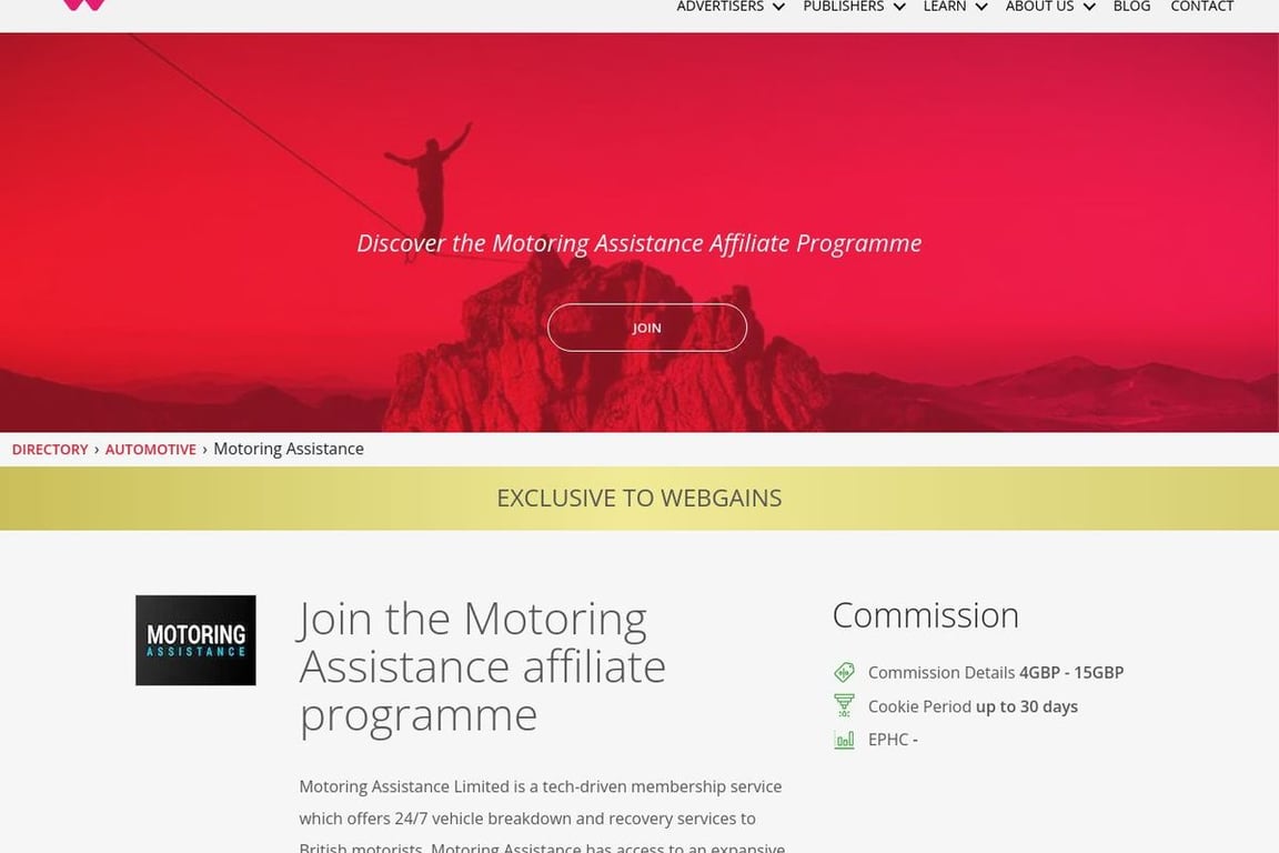 Motoring Assistance UK affiliate program signup page