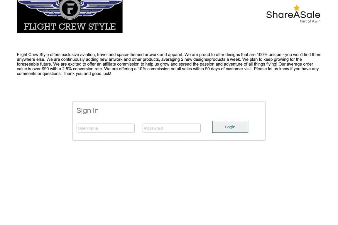 Flight Crew Style affiliate program signup page