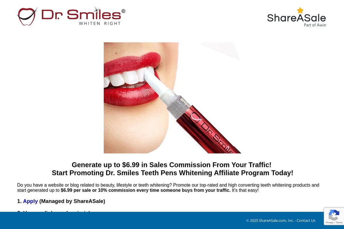 Dr. Smiles Go affiliate program signup page