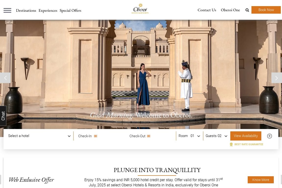 Oberoi Hotels & Resorts homepage