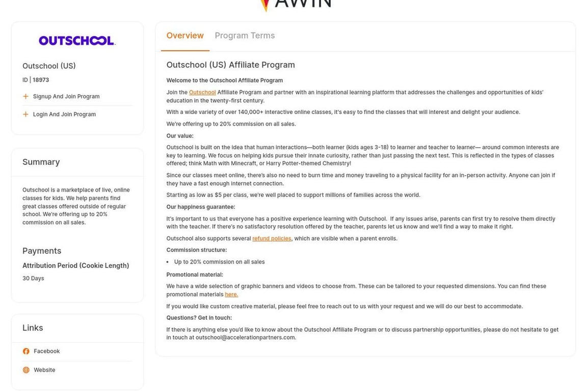 Outschool affiliate program signup page