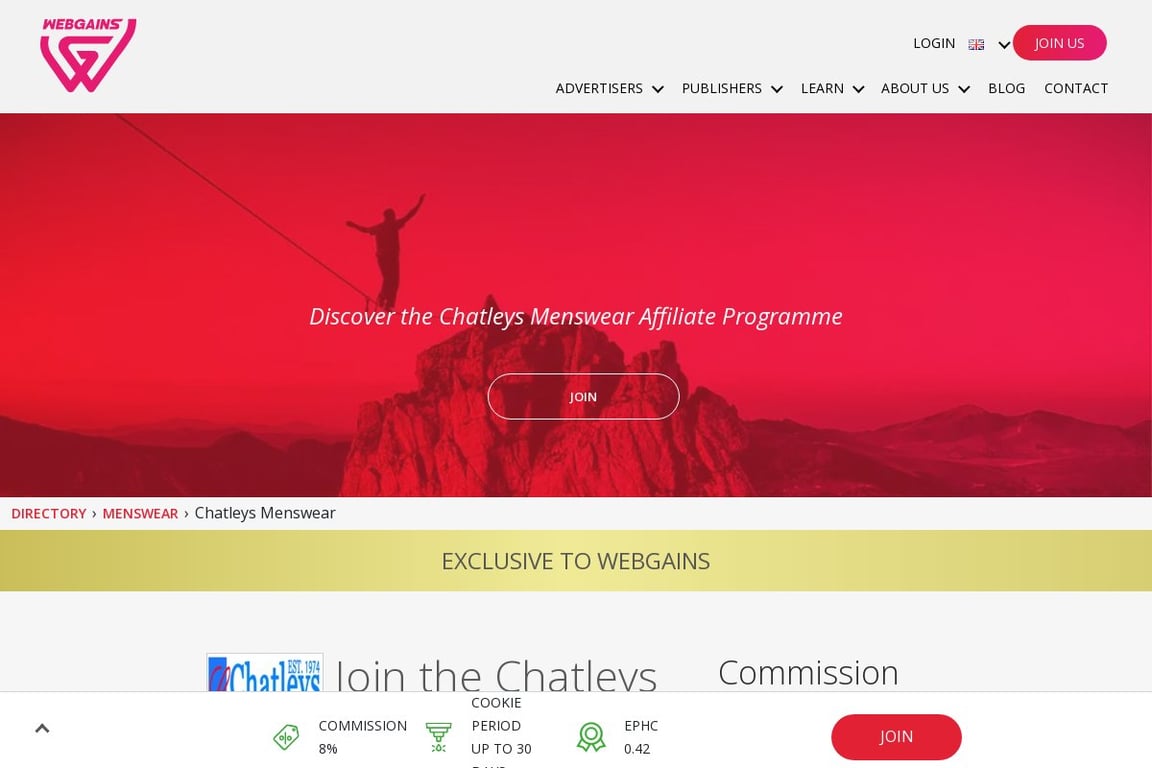 Chatleys Menswear affiliate program signup page