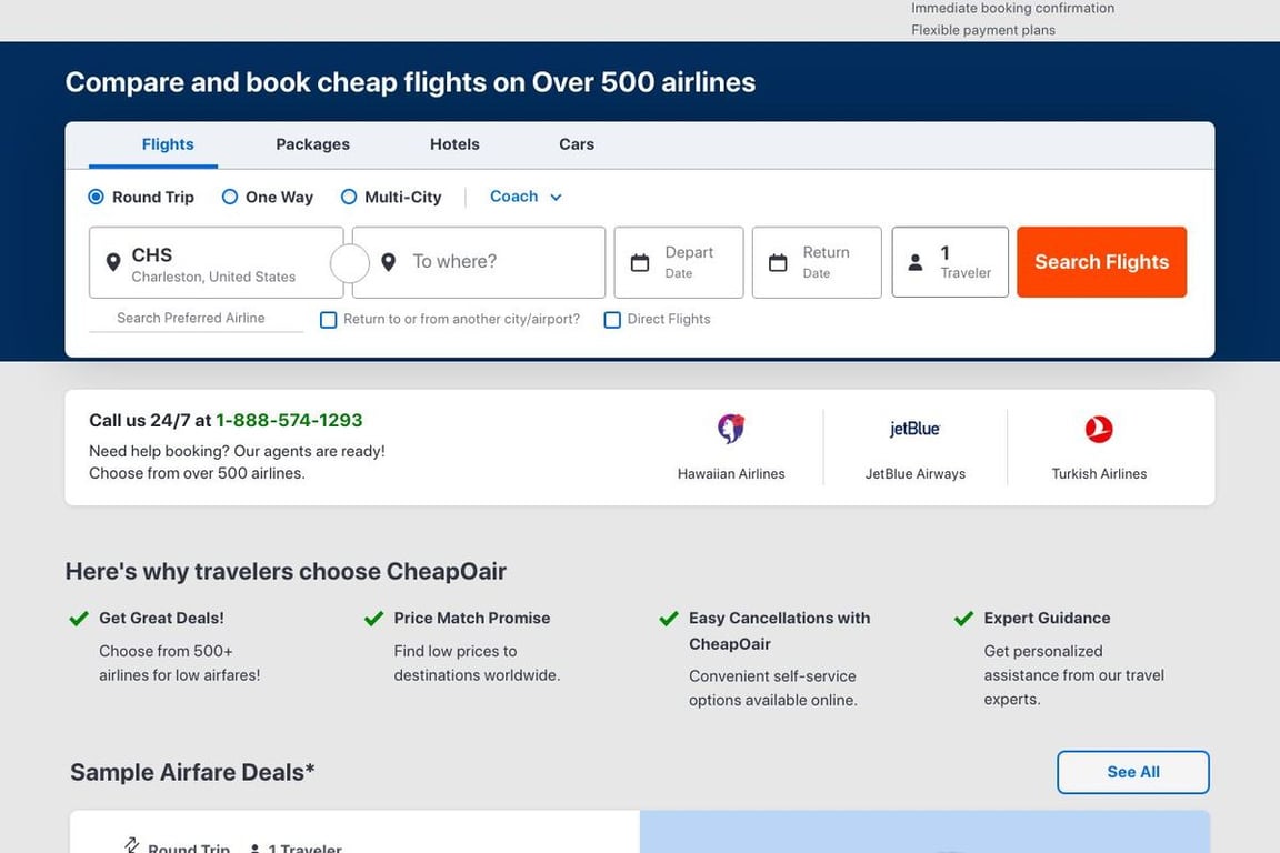 CheapAir.com homepage
