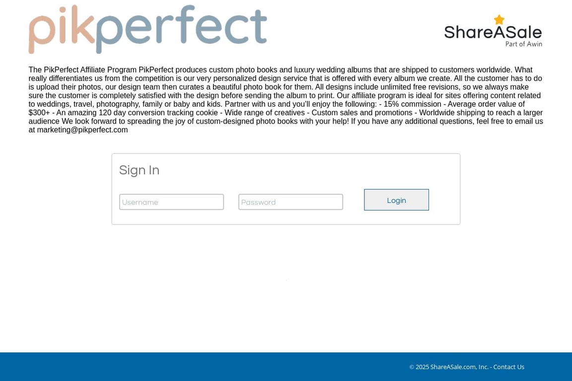 PikPerfect affiliate program signup page