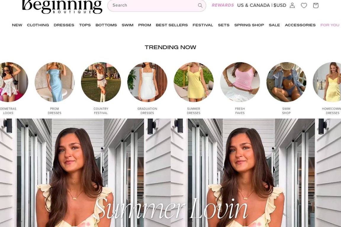 Beginning Boutique US homepage