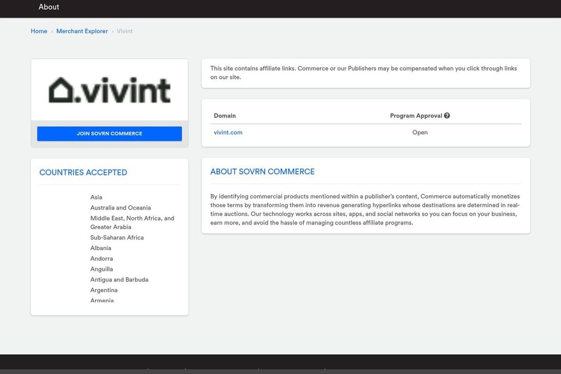 Vivint affiliate program signup page